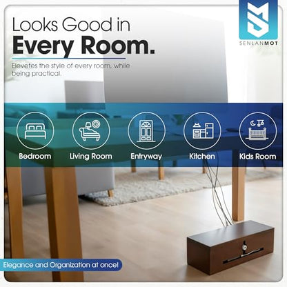 Wooden Cable Management Box – Modern Wire Organizer Box & Power Strip Cover for Home or Office | Large Cable Hider for Wires, Chargers & Extension Leads