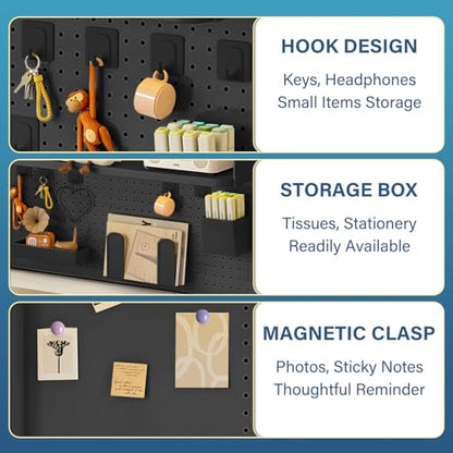 Clamp On Desk Pegboard Shelf, Black, 23.6in - size: 23.6in