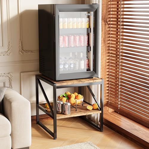 Mexin 20 Inch Square End Table, Mini Fridge Stand with 2-Tier Storage Shelf, High Load Capacity Printer Table for Living Room Bedroom, Rustic Brown - color: Rustic Brown, size: No Usb
