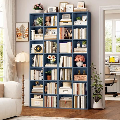 FOTOSOK Bookshelf Bookcase 7-Tier Narrow Bookshelf Tall CD Media Tower Rack - color: Blue