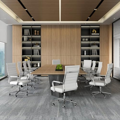 Okeysen White Office Desk Chair, Ergonomic Leather Modern Conference Room Chairs, Executive Ribbed Height Adjustable Swivel Rolling Chair for Home Office. - color: White
