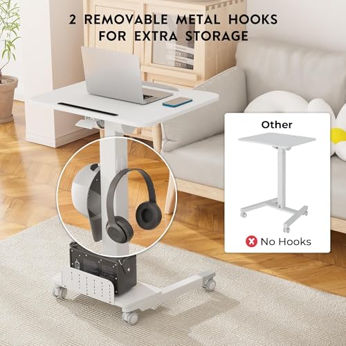 BONTEC Mobile Standing Desk, Adjustable Height, 23.6 x 20.5 Inch, White - color: White, size: 23.6" x 20.5"