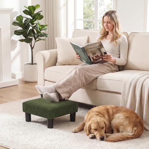 Joveco Small Foot Rest Stool Ottoman, 3D Velvet Square Upholstered Footstool for Chair, Under Desk, Office, Living Room, Deep Green - color: Deep Green