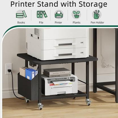 YAOHUOO 23.6" Large Printer Stand with Power Outlet,3D Printer Table,Black - color: Black