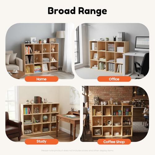 12 Cube Storage Organizer - Solid Wood Bookshelf - Cube Shelf - Vertical or Horizontal Bookcase - Open Book Shelf - Easy Assembly for Bedroom, Living Room, Office - size: 12 Cubes