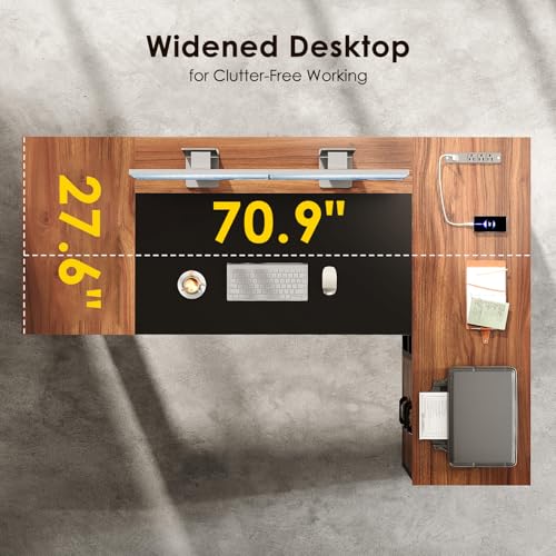 AODK 71 Inch L Shaped Executive Desk with Storage, Walnut+ Black | Computer Desk with 3 Wooden Drawers and File Cabinet, Corner Desk, Outlets, Home Office Computer Workstation - size: 71 Inch