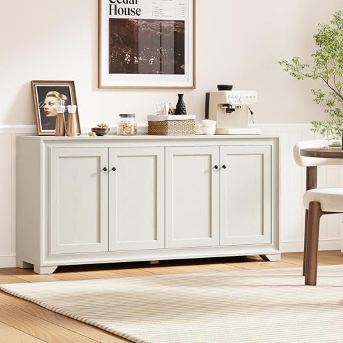 ONBRILL 60" Buffet Cabinet with Storage, 4 Doors & Adjustable Shelves, Grey - color: Grey
