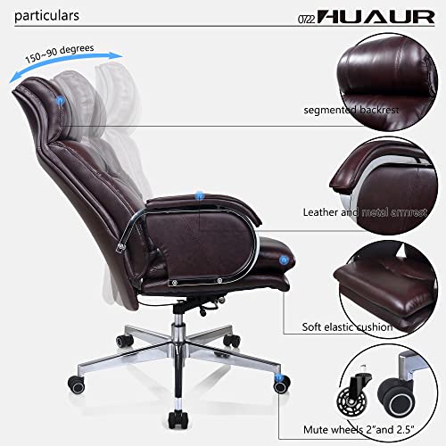 Genuine Leather Modern Executive Chair High-Back Support 90 to 150 Degrees Tilt and Upholstered Home Desk Chair with Base 360LB Capacity Swivel Computer Office Chair (Brown) - color: Brown