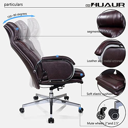Genuine Leather Modern Executive Chair High-Back Support 90 to 150 Degrees Tilt and Upholstered Home Desk Chair with Base 360LB Capacity Swivel Computer Office Chair (Brown) - color: Brown