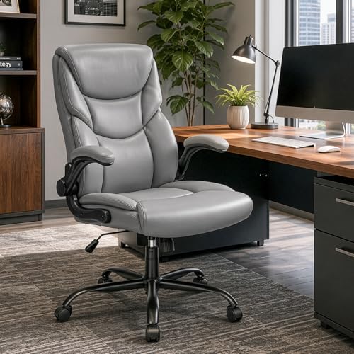 Sweetcrispy Office Desk Chair, Heavy Duty Computer Chair, PU Leather - color: Grey, style: 1 Pack