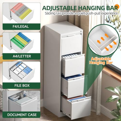 4 Drawer File Cabinet with Lock, Filing Cabinets for Home Office - color: White, size: 4 Drawer - Vertical