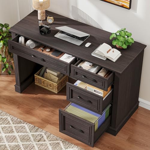 Halitaa Farmhouse 47" Executive Desk with File Drawer, Espresso - color: Brown, size: Style 2