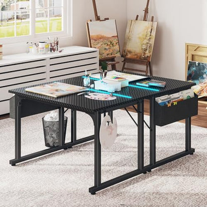 DurayLoly 32" Gaming Desk with Waterproof LED Lights for Bedroom,Black - color: Black, size: 32 IN