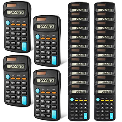 Flutesan 24 Pack Small Pocket Calculators Bulk for Students School,Black | Pocket size mini design, solar & battery dual powered, school classroom office home use