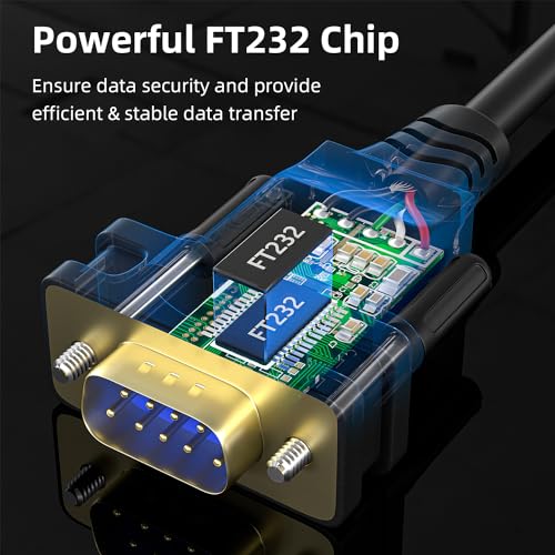 USB to RS232, USB Serial Adapter with FTDI Chipset,USB 2.0 to Male DB9 Serial Cable for Windows 11,10, 8, 7, Vista, XP, 2000, Linux and Mac OS(6ft)… - size: 6FT, style: USB-MALE