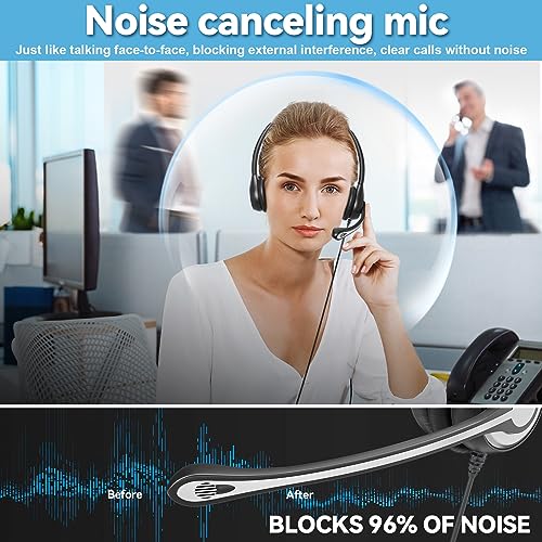 Wantek Phone Headset with Microphone Noise Cancelling,Telephone Headset 2.5mm Jack Compatible with Panasonic AT&T Uniden Cisco Linksys Grandstream Vtech Polycom Cordless Office Phones - color: Black