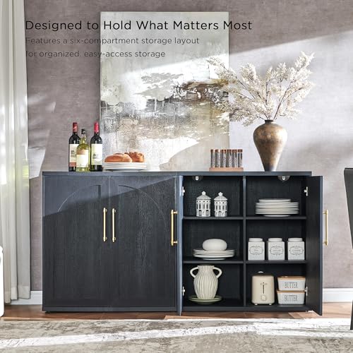 ACCOHOHO Arched Door Sideboard Buffet Cabinet Set of 3, Black | Modular, Multi-Compartment Storage, Adjustable Shelf, Soft Close Hinges, Freestanding, for Dining Room, Living Room - color: Black