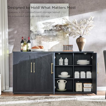 ACCOHOHO Arched Door Sideboard Buffet Cabinet Set of 3, Black | Modular, Multi-Compartment Storage, Adjustable Shelf, Soft Close Hinges, Freestanding, for Dining Room, Living Room - color: Black