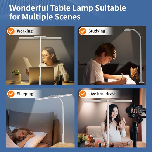 LED Desk Lamp with Clamp, 12W Brightness Office Desk Light for Home Office | Eye-Caring Adjustable Brightness Table Lamp with 3 Lighting Modes, Clip on Light for Study, Computer Work, Reading - color: White