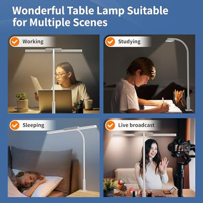 LED Desk Lamp with Clamp, 12W Brightness Office Desk Light for Home Office | Eye-Caring Adjustable Brightness Table Lamp with 3 Lighting Modes, Clip on Light for Study, Computer Work, Reading - color: White