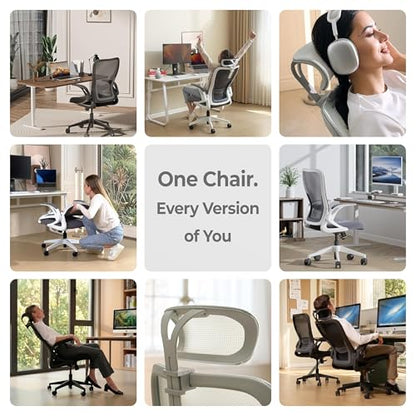Tervo Model U - Folding Office Chair - Ergonomic Design for Small Spaces - color: H- White & Grey