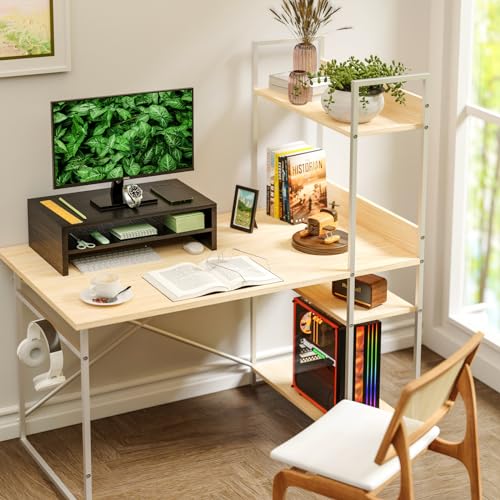 Simple Trending 2-Tier Monitor Stand Riser, Desk Storage Organizer, Black | Wood Desktop Stand for PC/TV, Laptop & Printer Stand, Premium MDF Material, Anti-Slip Pads, Waterproof, 16"W x 9"D x 5.5"H - size: 16"W x 9"D x 5.5"H