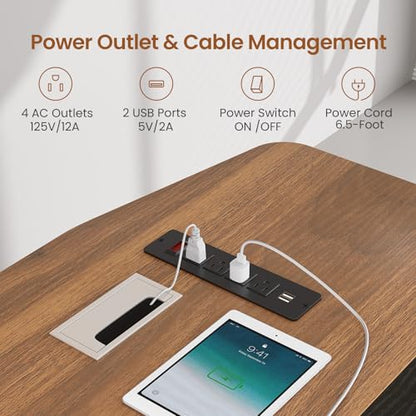 SEDETA 71" L Shaped Executive Desk with File Cabinet & Power Outlet - color: Walnut