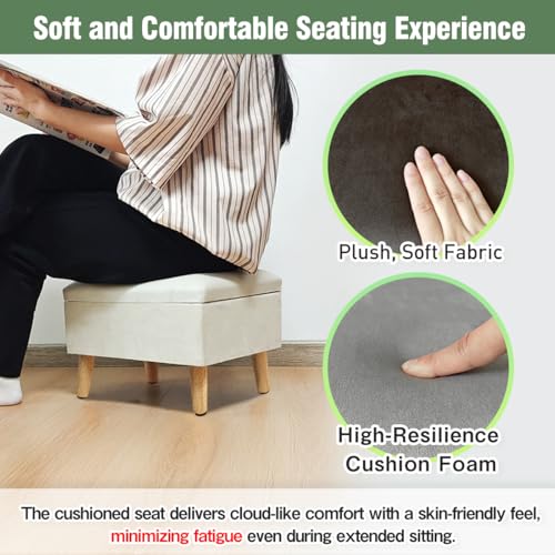 lumizone Small Ottoman with Storage Foot Rest Foot Stool Gray - color: Grey