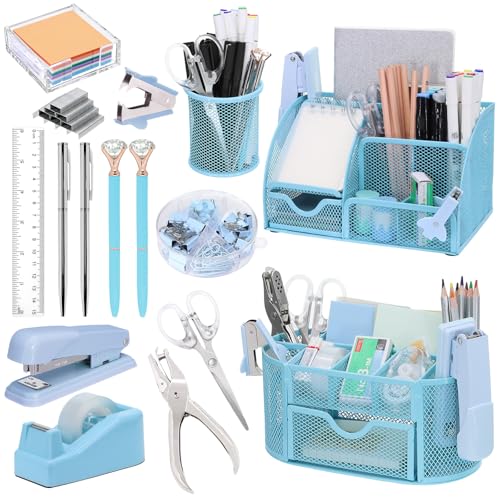 17 IN 1 Office Desk Organizer Set for Back to School Supplies Accessories - color: Blue