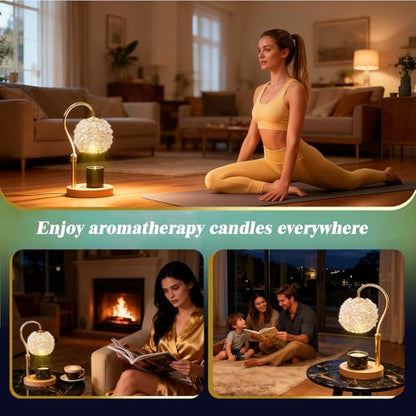 Crystal Candle Warmer Lamp,Luxury Adjustable Timer & Dimmer[White] | Crystal elegance. Adjustable height fits jars. Timer & dimmer safe melt. 2 bulbs & heat-proof base. Luxury decor. - color: White1