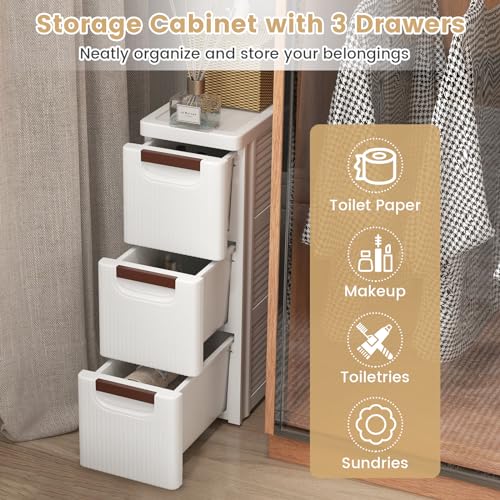 LOKO 3-Drawer Narrow Storage Cabinet, Slim Rolling Cart, Mobile Plastic Cart Container with Pull Handles, Built-in Wheels, for Living Room, Kitchen, Bathroom, Office (7.5"x16.5"x22.5" (3 Drawer)) - size: 7.5"x16.5"x22.5" (3 Drawer)