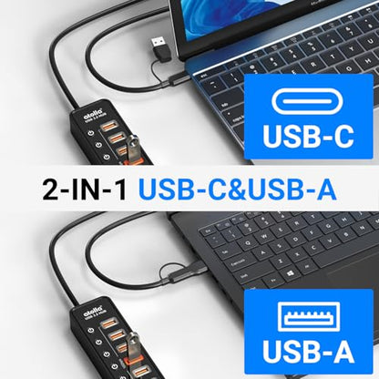Powered USB Hub 3.2, atolla 8-Port USB 3.2/USB C Hub, Powered USB C Hub with 7 USB-A 10Gbps ports +1 Smart Charging port, Individual On/Off Switches, LEDs, 20W Power Adapter for PC/Laptop, Flash Drive - size: 8-Port USB 3.2 Hub