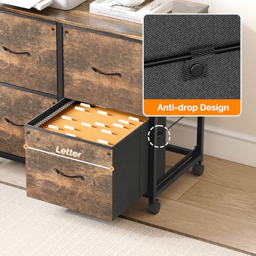VINGLI 4 Drawer Mobile File Cabinet with Wheels Filing Cabinet Under Desk File Cabinet, Fabric Drawers Printer Stand for Home Office, Fits Letter Size, Rustic Brown - color: Rustic Brown, size: 4 Drawers