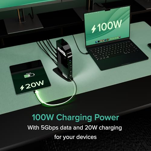 Plugable USB-C Triple Monitor Docking Station: 13-in-1 Laptop Dock with 100W Charging for Mac (DisplayLink Driver Required), Windows, Chrome, 3 HDMI, Gigabit Ethernet, SD, USB-C 20W, 4 USB - UD-ULTCDL