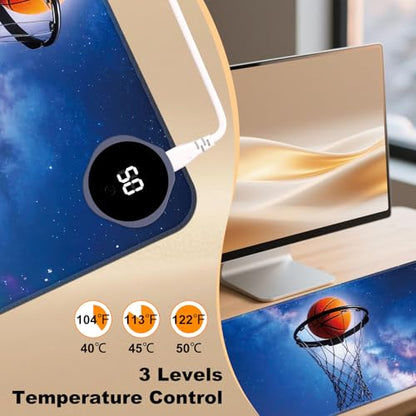Heated Desk Pad 23.6" x 14.2" 3 Large Heated Mouse Pad with Heat Levels (40°C/45°C/50°C) & 3H Auto Shut-Off Desk Mat Fast Heating PU Leather Warmer Mousepad for Home Office - Basketball in Galaxy - color: Basketball in Galaxy, size: 23.6 x 14.2 inch