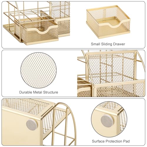 Exerz Desk Organizer Metal Mesh 7 Compartments Office Tidy Caddy Gold - color: Gold