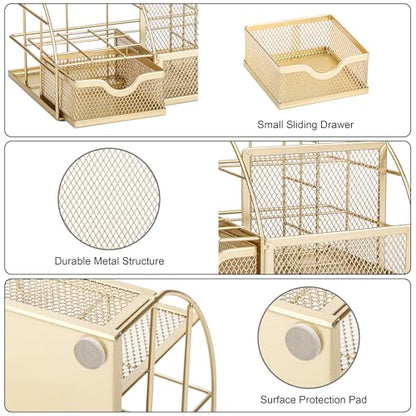 Exerz Desk Organizer Metal Mesh 7 Compartments Office Tidy Caddy Gold - color: Gold