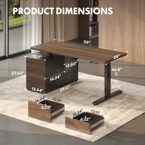 FLEXISPOT 55" Executive Standing Desk with Drawers & CPU Cabinet - color: Black Walnut, size: 55"x28"