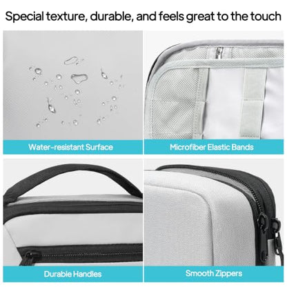 TOPEAST Expandable Cable Organizer Bag, Large Capacity Tech Pouch Electronics Travel Organizer Case, Waterproof Tech Essentials Storage Bag for Men, Charger, Cord, Mouse, Office Desk, Grey
