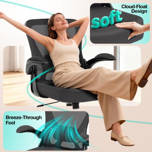 AreShark Office Chair - Ergonomic Breathable Mesh Desk Chair with Adjustable Lumbar Support and Flip-up Armrests - Executive High Back Rolling Swivel Comfortable Computer Gaming Chair for Home Office - color: Dark Gray