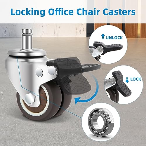 W B D WEIBIDA Office Chair Wheels with Brake Set of 5 Rubber Replacement Caster for Chair Wheels 2 Inch Heavy Duty Universal Wheel for Work, Desk and Gaming Chair Safe for All Floors - style: 2 IN Wheels with Brake