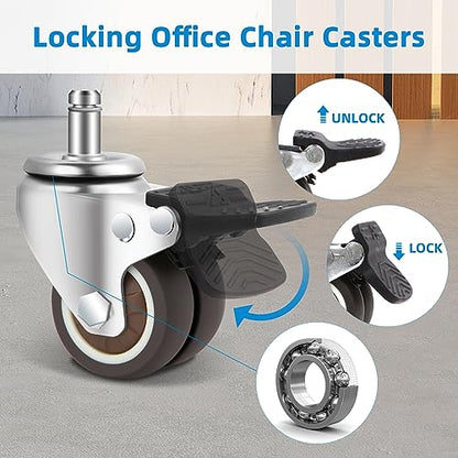 W B D WEIBIDA Office Chair Wheels with Brake Set of 5 Rubber Replacement Caster for Chair Wheels 2 Inch Heavy Duty Universal Wheel for Work, Desk and Gaming Chair Safe for All Floors - style: 2 IN Wheels with Brake