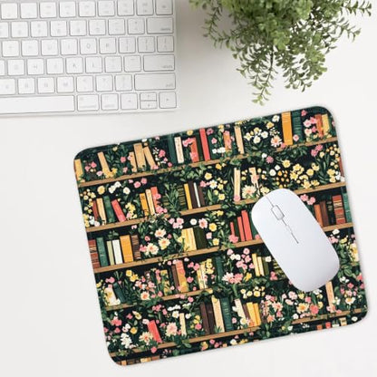 Mouse Pad for Desk with Stitched Edge, Premium Cute Washable Mouse Pads. Computer Mousepad with Non-Slip Rubber Base, Mousepads for Laptop, 9.25x7.75x0.12 inch (Bookish Blooms) - color: Bookish Blooms