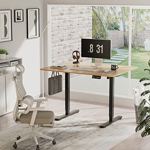 YESHOMY Height Adjustable Electric Standing Desk, 40 inch Computer Table, Home Office Workstation, Black Leg/Natural Top - color: Black Leg/Natural Top, size: 40in
