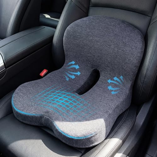 Memory Foam Car Seat Cushion – Ergonomic Driver Seat Cushion for Sciatica & Tailbone Pain, Breathable Non-Slip Car Seat Pad with Lumbar Support for Car, Truck, SUV, Office Chair - color: Black