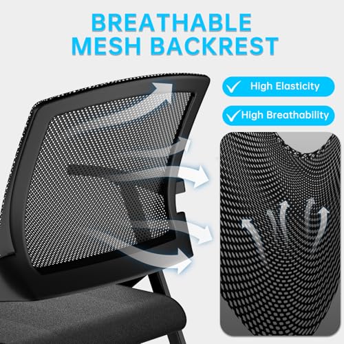 Folding Office Chair with Cushion, Stackable Chair with Breathable Mesh Back for Conference Guest Reception, Seminar Training Classroom - color: Folding Chair No Wheels