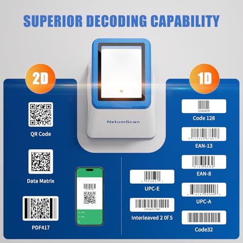 NetumScan Desktop Barcode Scanner, Omnidirectional QR Reader for Retail