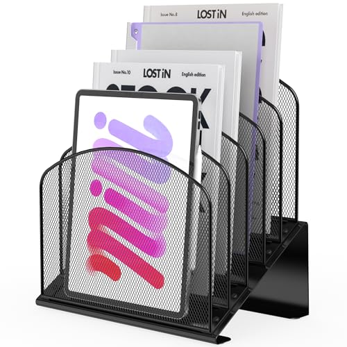 Sinboun Inclined Desk File Organizer Folder Holder with 5-Section, Black - color: Black, size: 5 Section