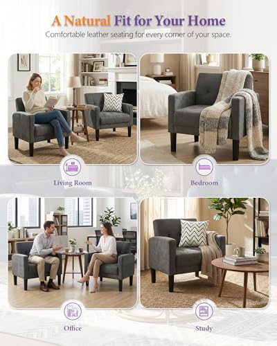 TYBOATLE Dark Grey Accent Chairs Set of 2, Tufted Armchairs for Living Room - color: Dark Grey, size: 30.9inch-2