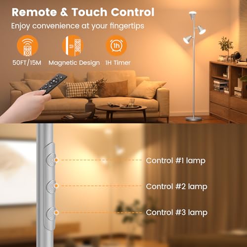 SIBRILLE 36W LED Tree Floor Lamp with Remote for Living Room Bedroom - color: Silver